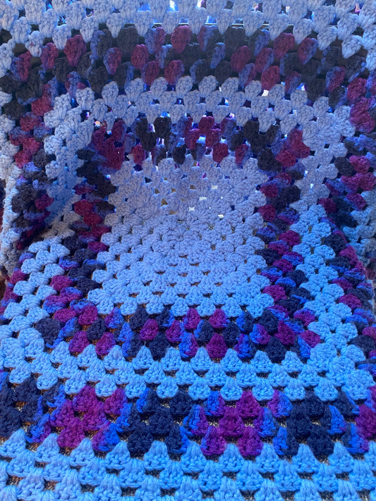 【1970s USA vintage】グラニーブランケット マルチカバー 青