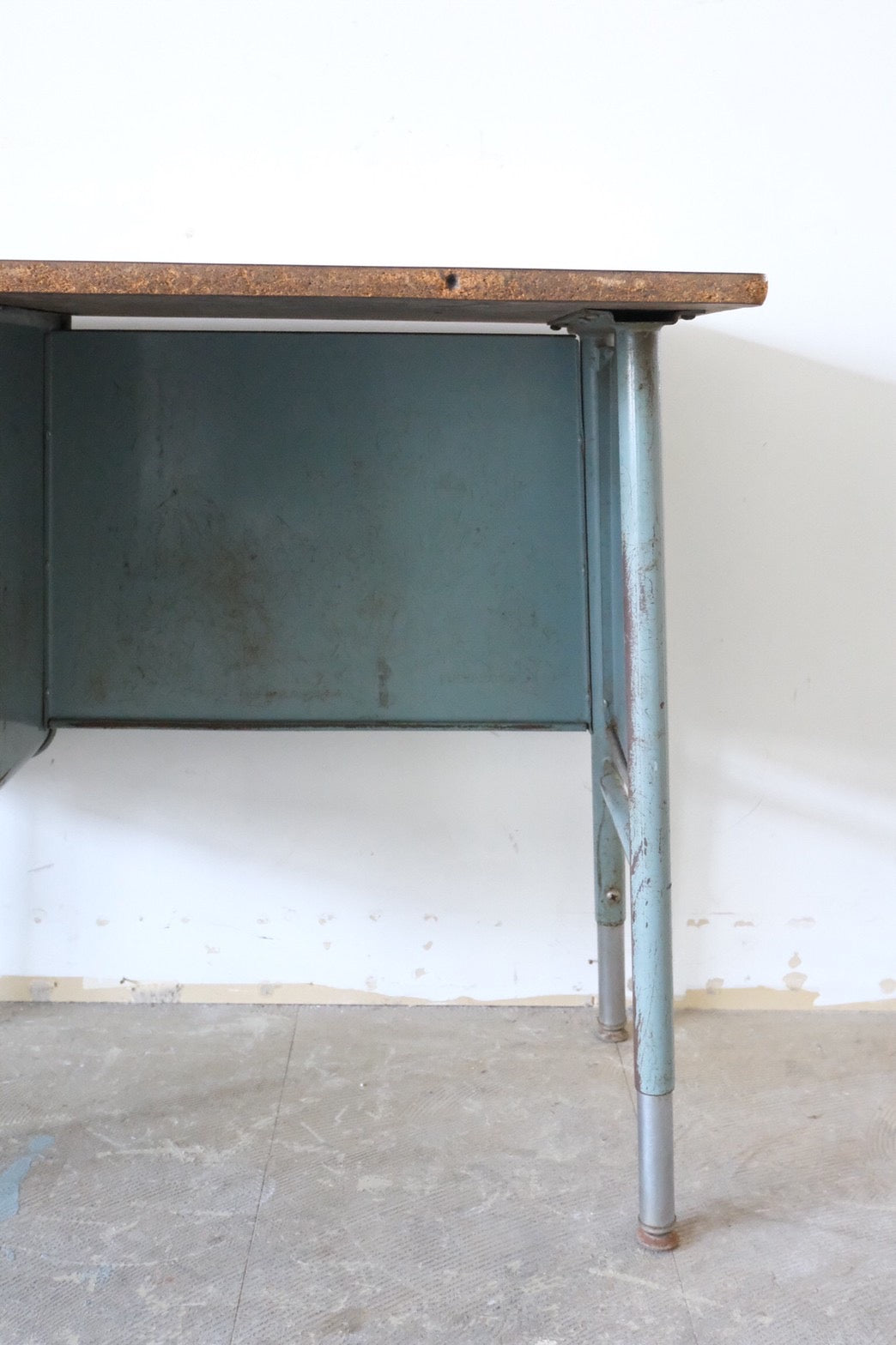 【USA vintage】ビンテージデスク ブルー 作業台 片袖机 学習机