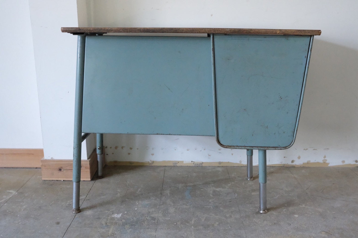 【USA vintage】ビンテージデスク ブルー 作業台 片袖机 学習机