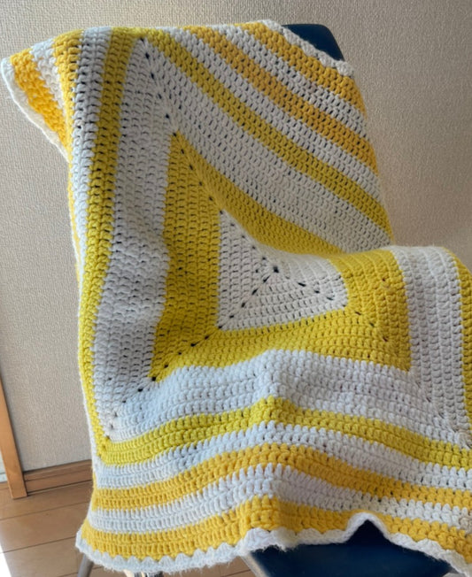 【USA vintage】グラニーブランケット 黄色×白