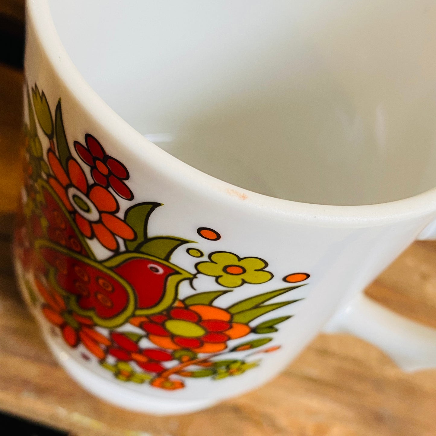 【1970s vintage】マグカップ 鳩と花 オレンジ