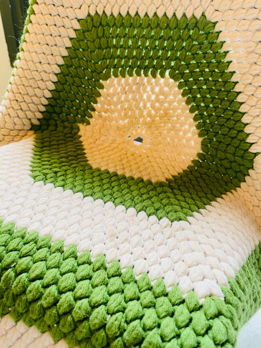 【1970s USA vintage】グラニーブランケット マット グリーン×ホワイト