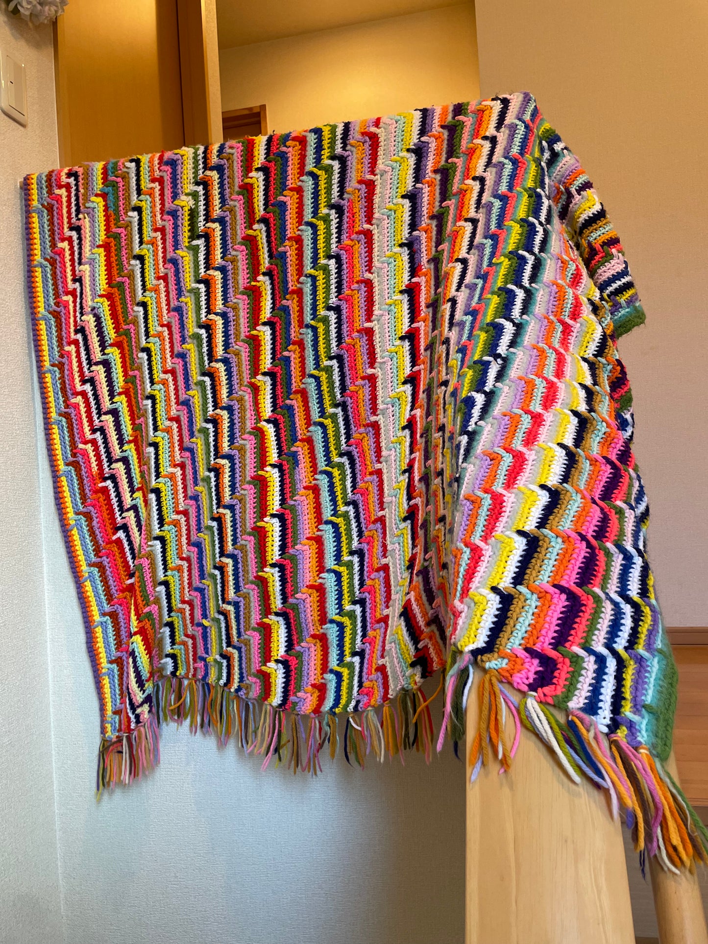 【USA vintage】グラニーブランケット レインボーカラー フリンジつき