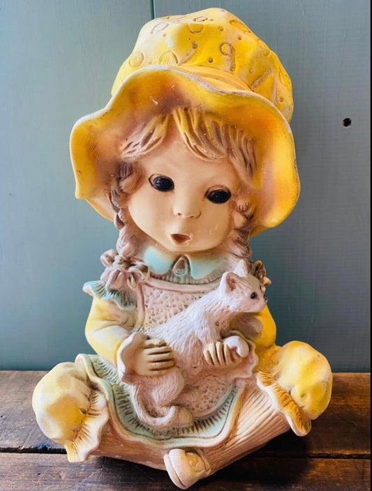 【1974 USA vintage】猫を抱く少女 置物