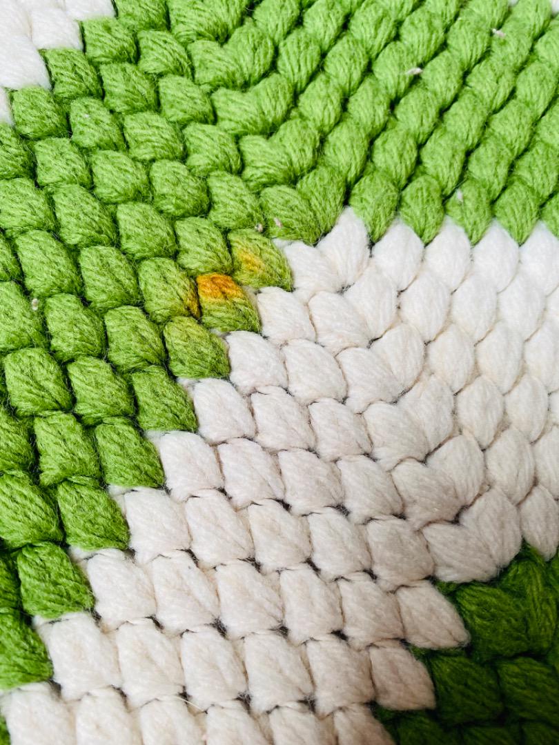 【1970s USA vintage】グラニーブランケット マット グリーン×ホワイト