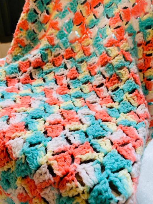 【1970s USA vintage】鍵あみ ポンチョ パステルカラー