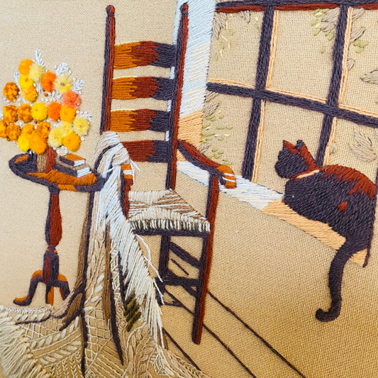 【USA vintage】 刺繍 ウォールデコ 猫