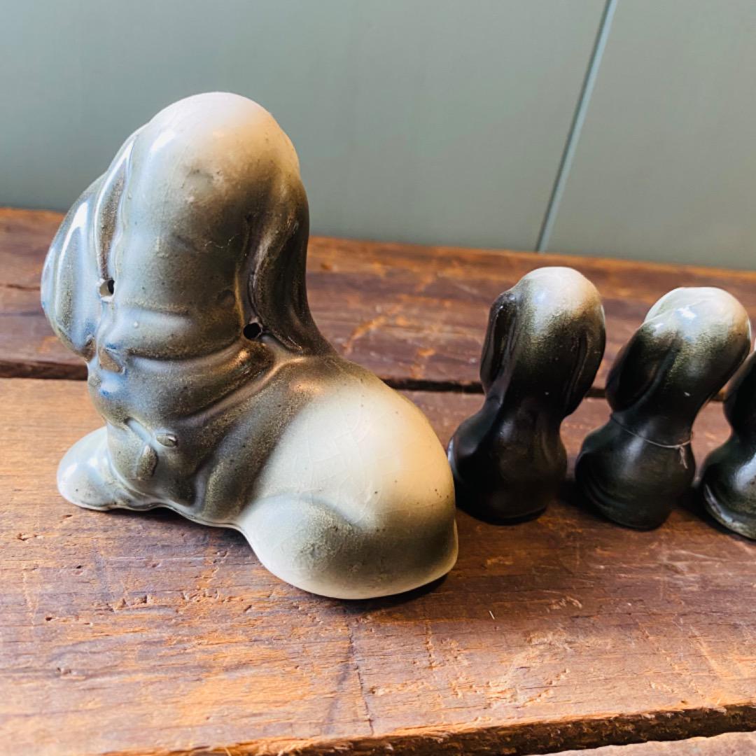 【USA vintage】犬 親子 置物 陶器 5個セット