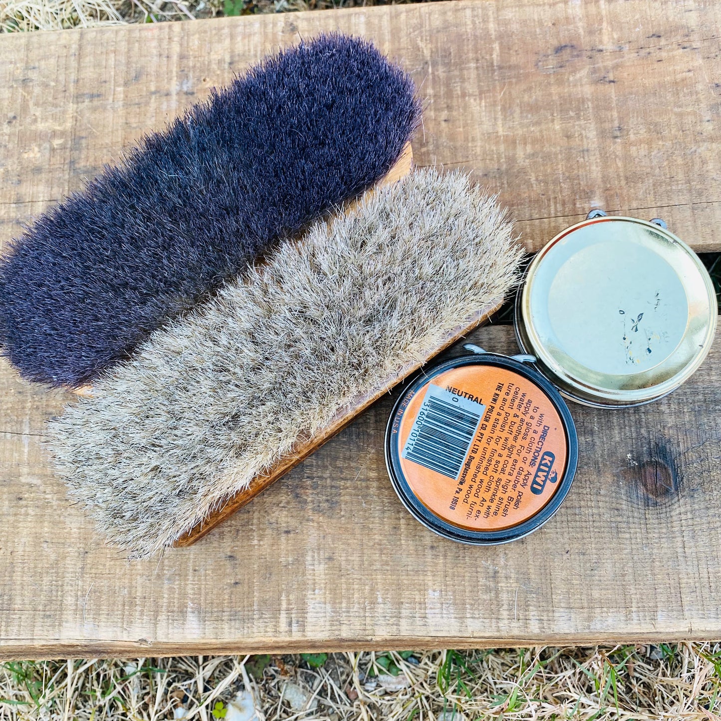 【vintage】shoe shine 靴磨き台 木箱 ブラシセット