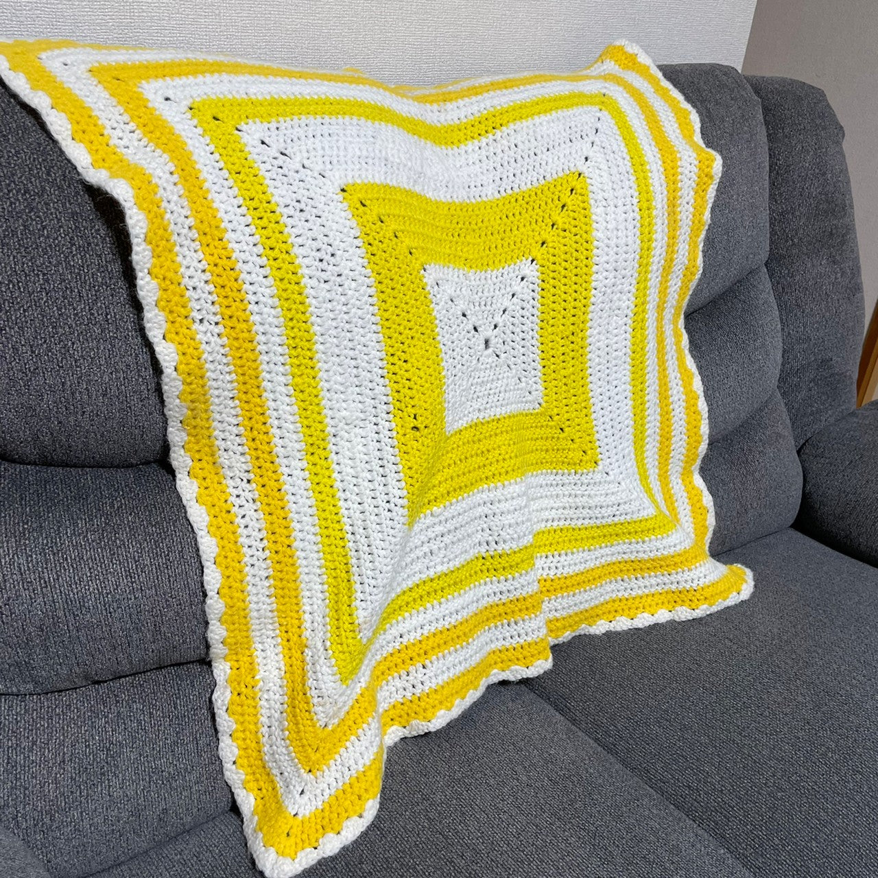 【USA vintage】グラニーブランケット 黄色×白