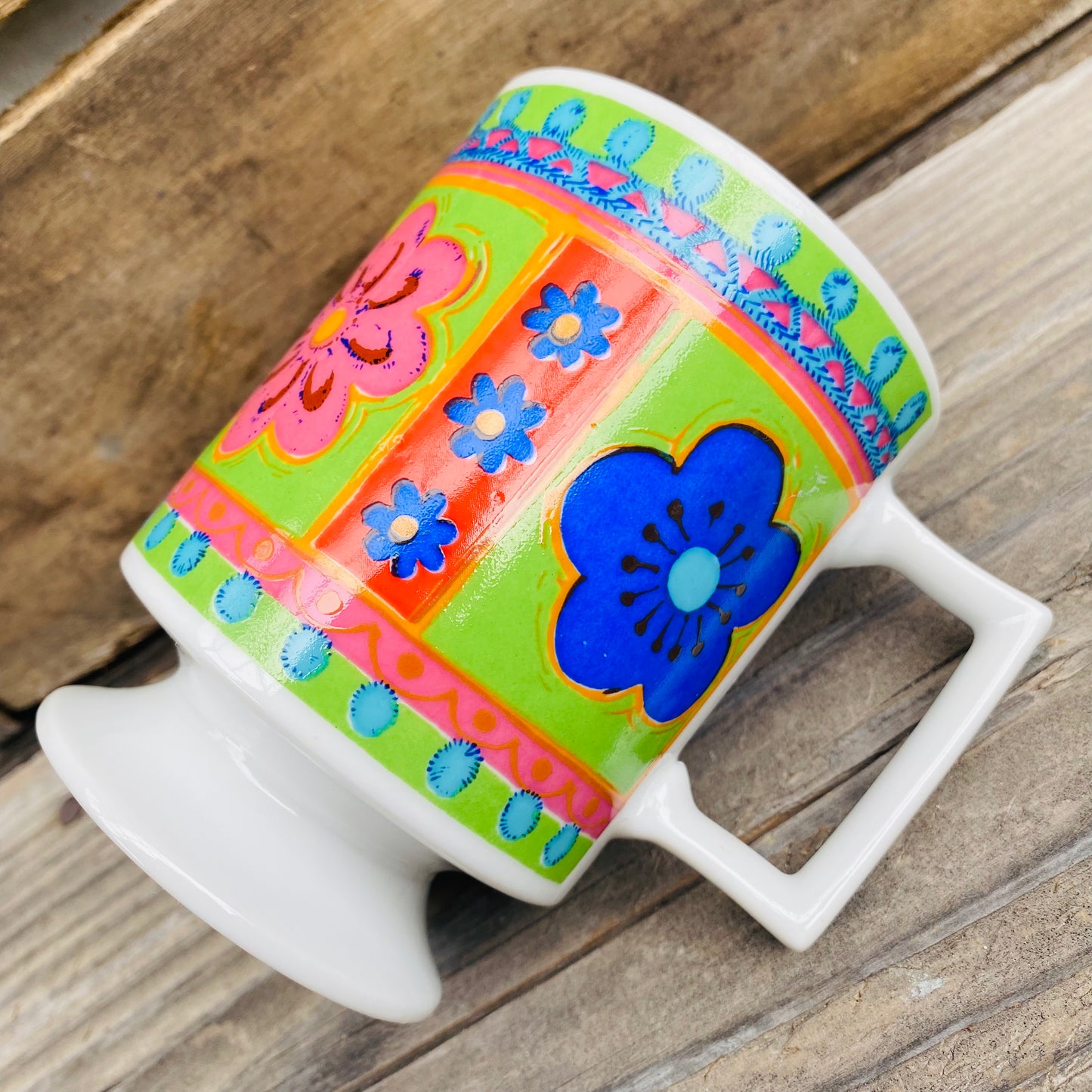 【JPN vintage】花柄 レトロ 足つき マグカップ 花×花