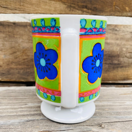 【JPN vintage】花柄 レトロ 足つき マグカップ 花×花