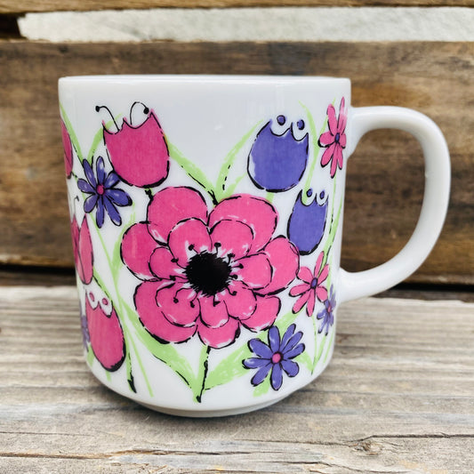 【JPN vintage】花柄 レトロマグカップ パープル