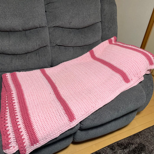 【USA ビンテージ】グラニーブランケット ピンク×白