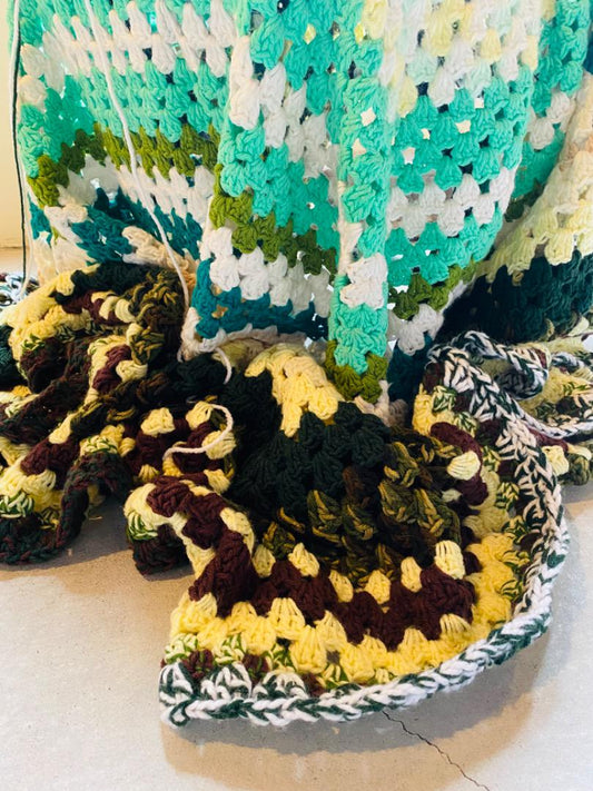 【1970s USA vintage】グラニーブランケット グリーン系