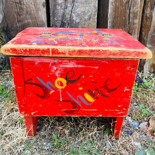 【vintage】shoe shine 靴磨き台 木箱 ブラシセット