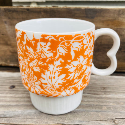 【JPN vintage】花柄 レトロ マグカップ オレンジ