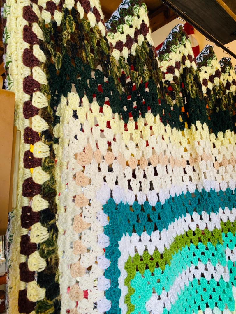 【1970s USA vintage】グラニーブランケット グリーン系