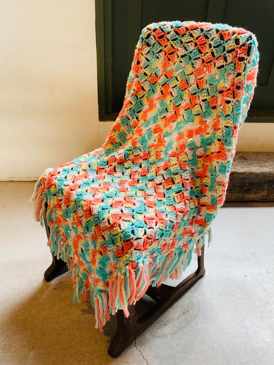 【1970s USA vintage】鍵あみ ポンチョ パステルカラー