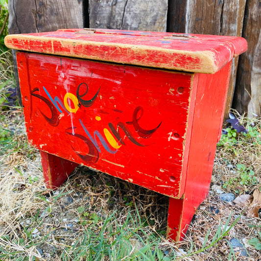 【vintage】shoe shine 靴磨き台 木箱 ブラシセット