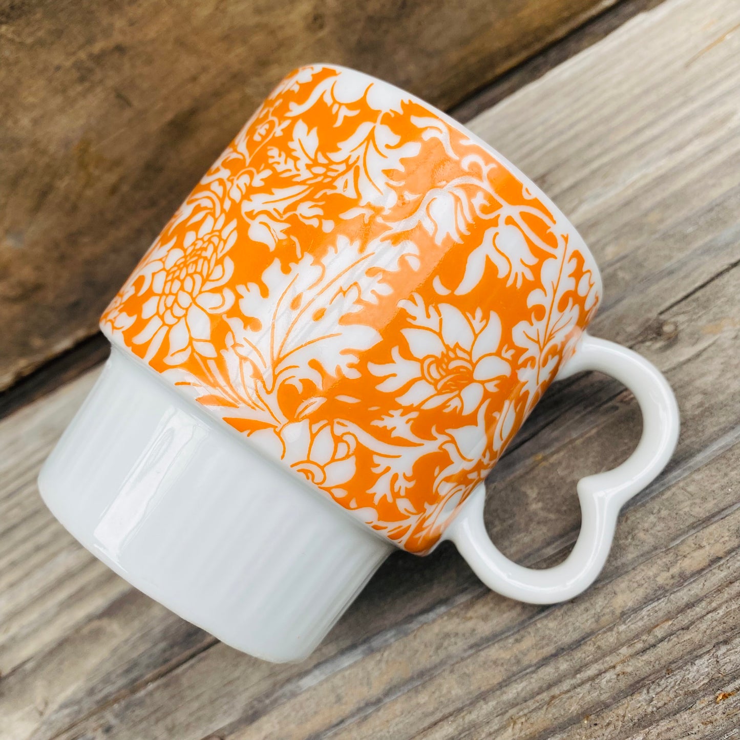 【JPN vintage】花柄 レトロ マグカップ オレンジ