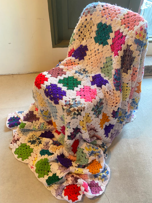 【1970s USA vintage】グラニーブランケット グラニースクエア 白