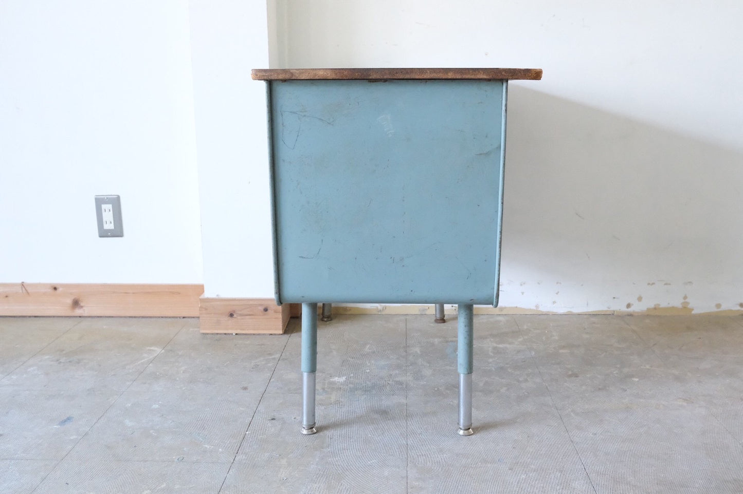 【USA vintage】ビンテージデスク ブルー 作業台 片袖机 学習机