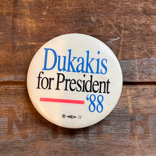 【USA vintage】缶バッジ 1988年大統領選挙キャンペーン デュカキス(白)