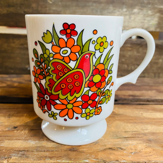 【1970s vintage】マグカップ 鳩と花 オレンジ