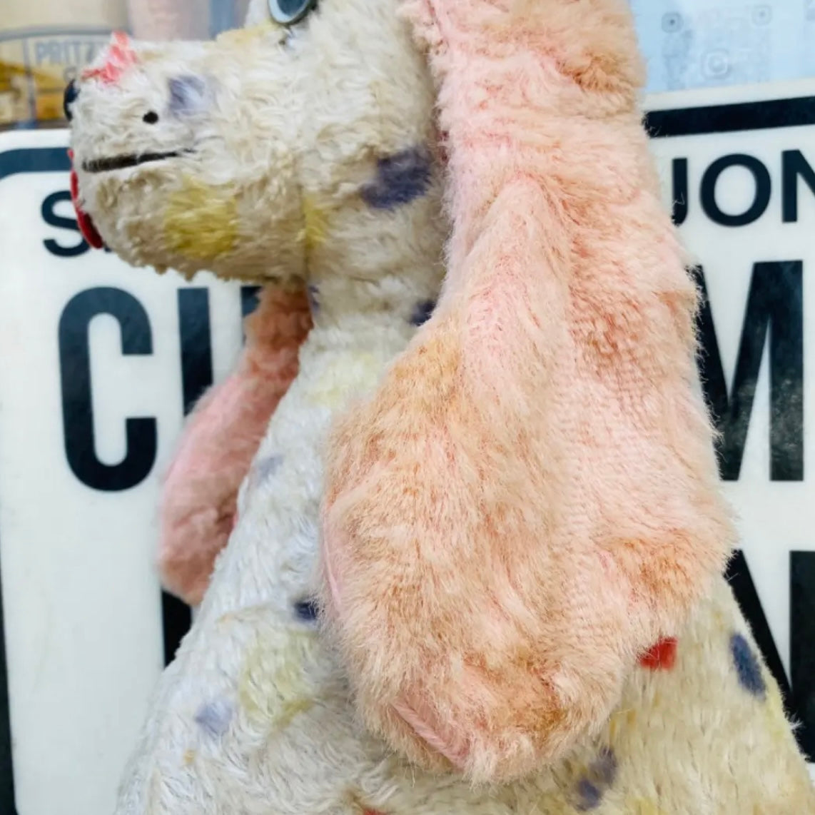 【USA vintage】ぬいぐるみ 犬 ドッグ アンティークドール ドット柄