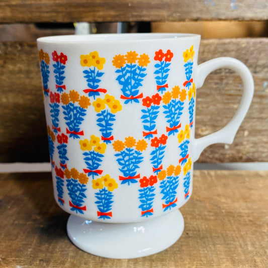 【1970s vintage】レトロ 花束 足つき マグカップ