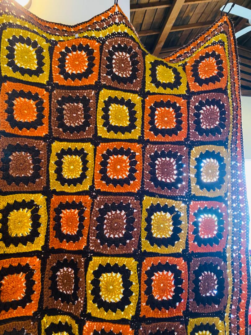 【1970s USA vintage】グラニーブランケット マルチカバー 鍵あみ