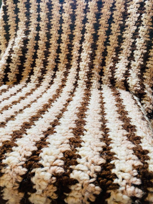 【1970s USA vintage】グラニーブランケット ブラウン×ホワイト×ベージュ