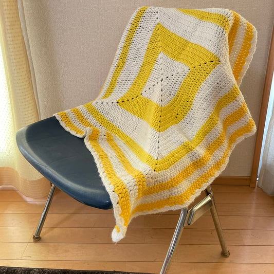 【USA vintage】グラニーブランケット 黄色×白