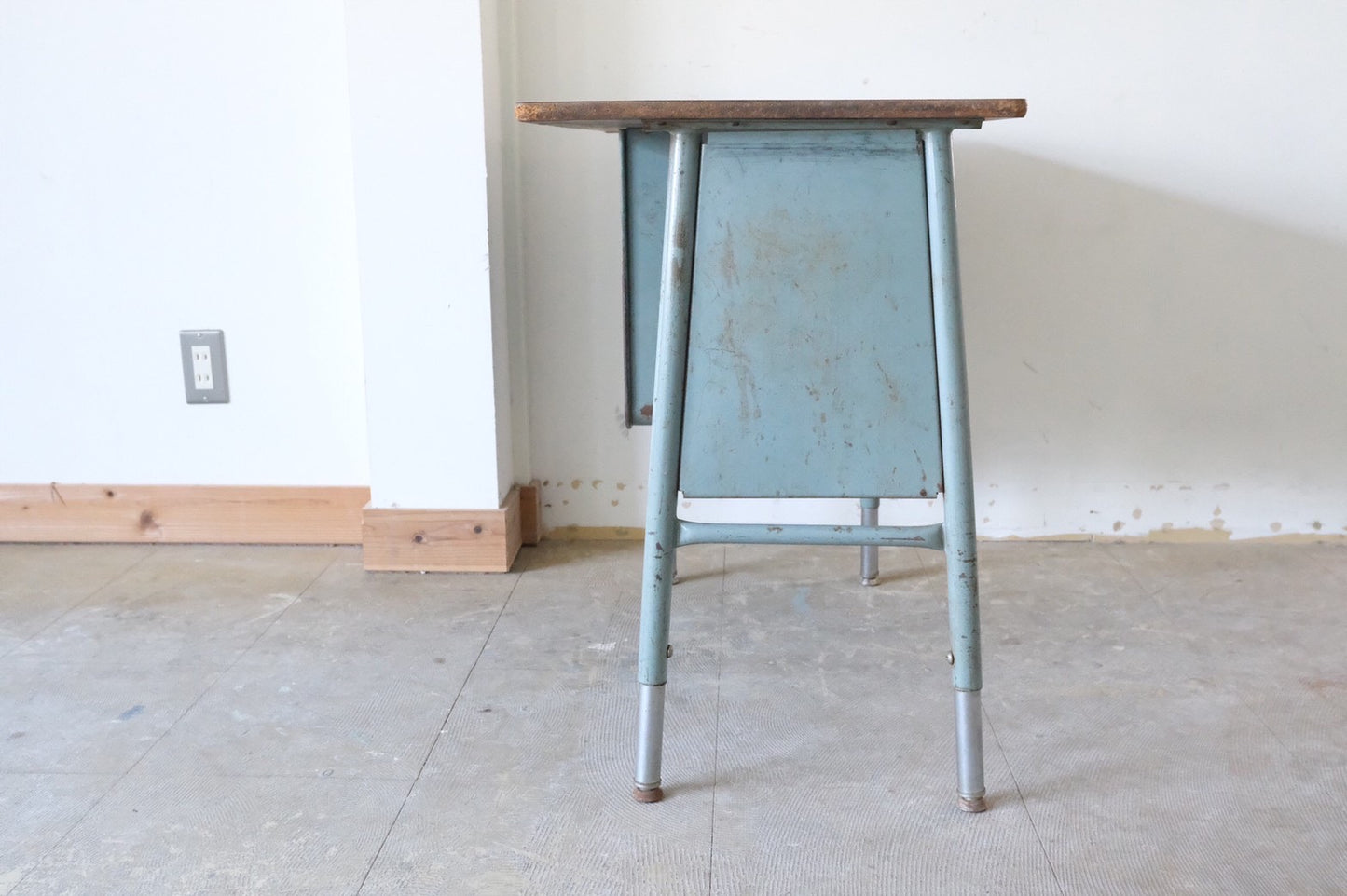 【USA vintage】ビンテージデスク ブルー 作業台 片袖机 学習机