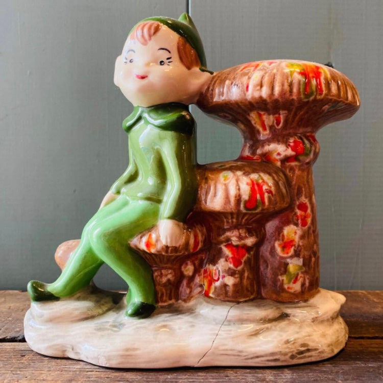 【vintage】ピクシーエルフ 陶器 置物 妖精 きのこ