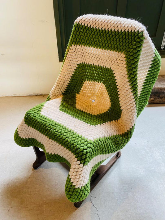 【1970s USA vintage】グラニーブランケット マット グリーン×ホワイト