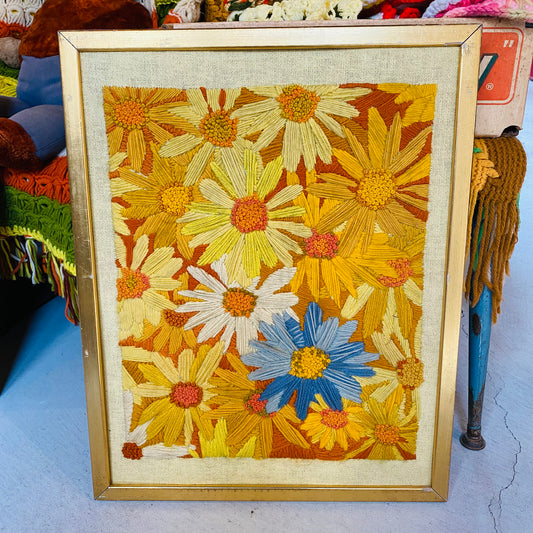 【1970s vintage】刺繍 花 ウォールデコ 壁掛け