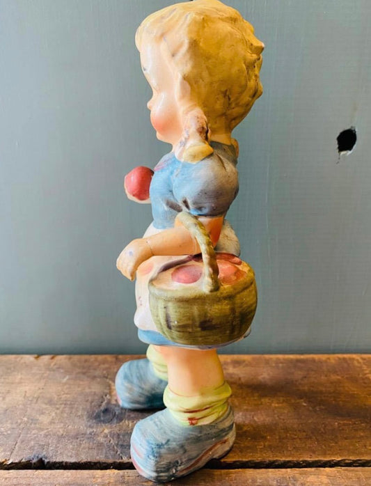 【vintage】少女と林檎 陶器 置物 USA