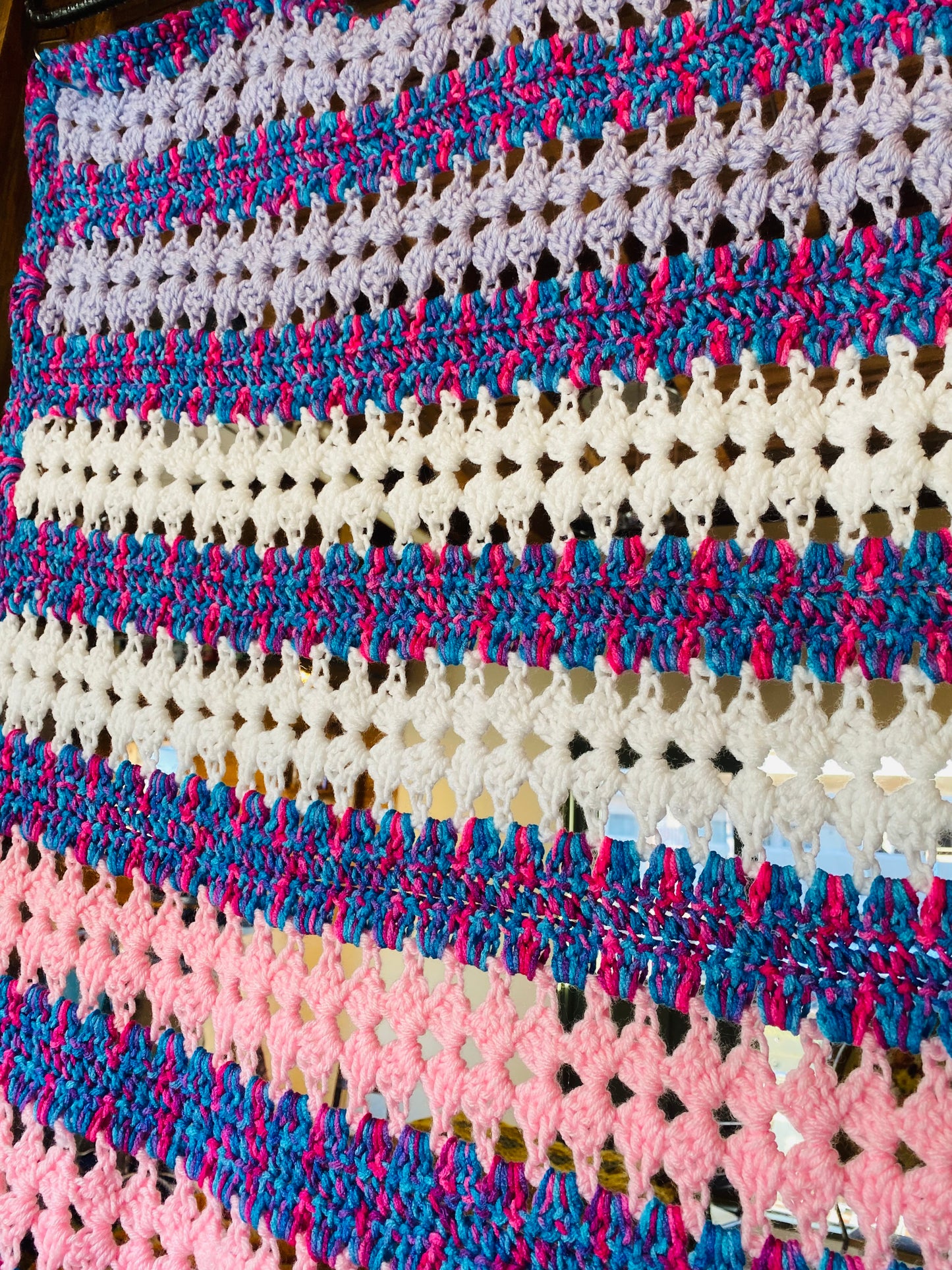 【1970s USA vintage】グラニーブランケット マルチカバー パステルボーダー