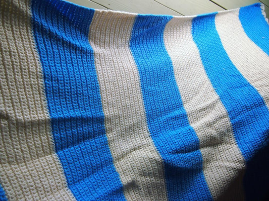 【1970s USA vintage】グラニーブランケット マルチカバー ボーダー マリン