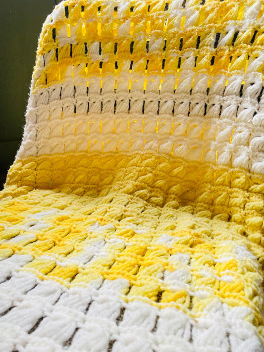 【1970s USA vintage】グラニーブランケット パステルイエロー×ホワイト