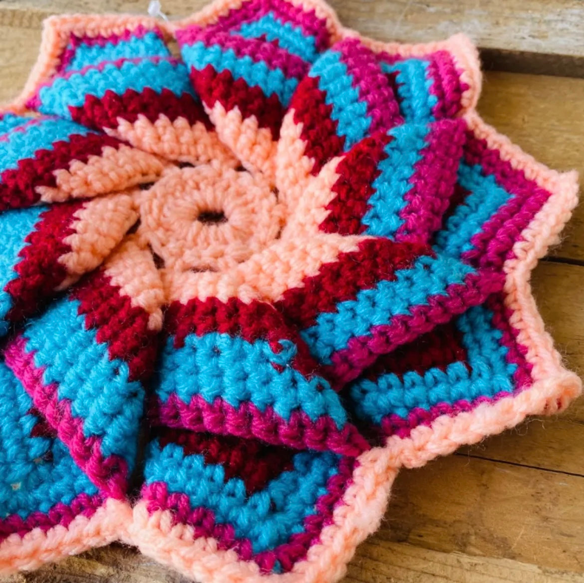 【1970s USA vintage】鍵あみ プランツラグ 鍋敷き 敷物 ⑨