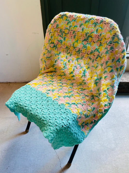 【1970s USA vintage】グラニーブランケット マルチカバー パステルカラー