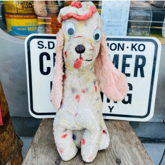 【USA vintage】ぬいぐるみ 犬 ドッグ アンティークドール ドット柄