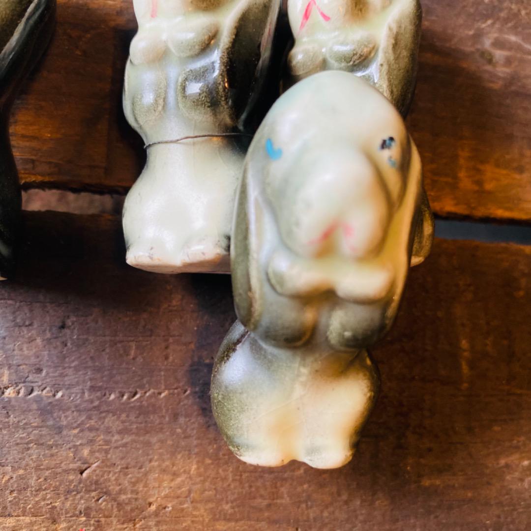【USA vintage】犬 親子 置物 陶器 5個セット
