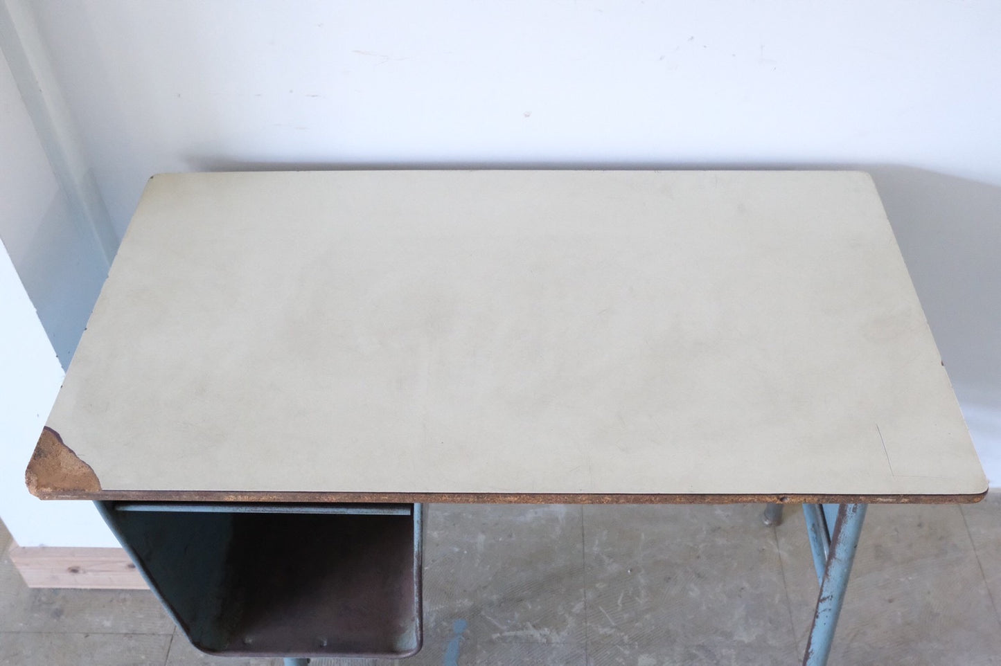 【USA vintage】ビンテージデスク ブルー 作業台 片袖机 学習机