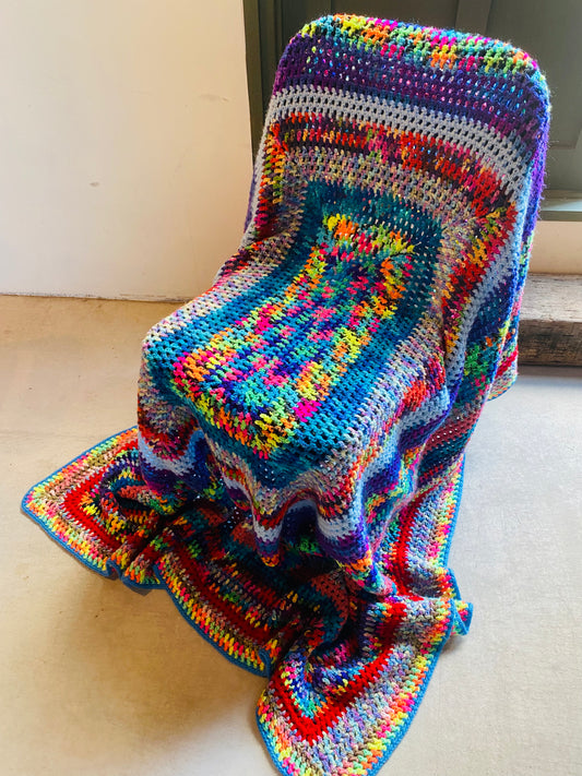 【1970s USA vintage】グラニーブランケット マルチカバー ネオンカラー