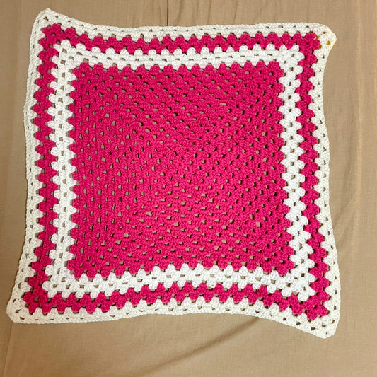 【USA vintage】グラニーブランケット ピンク×白 ひざ掛けサイズ