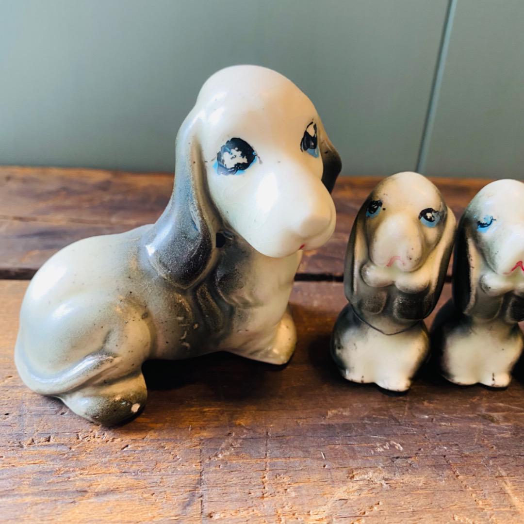 【USA vintage】犬 親子 置物 陶器 5個セット